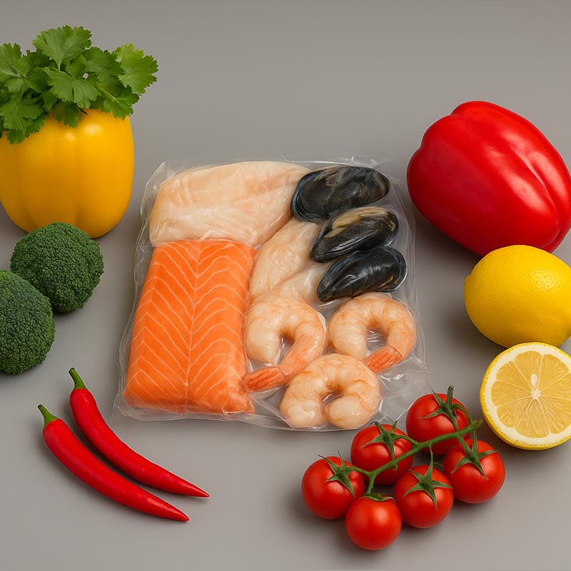 Film rétractable sous vide PVDC pour fruits de mer
